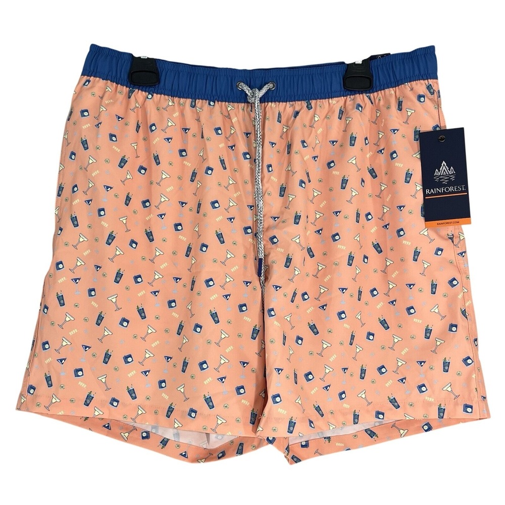 Men's Rainforest Swim Trunks Coral Martini Beach Summer Drawstring Large NWT